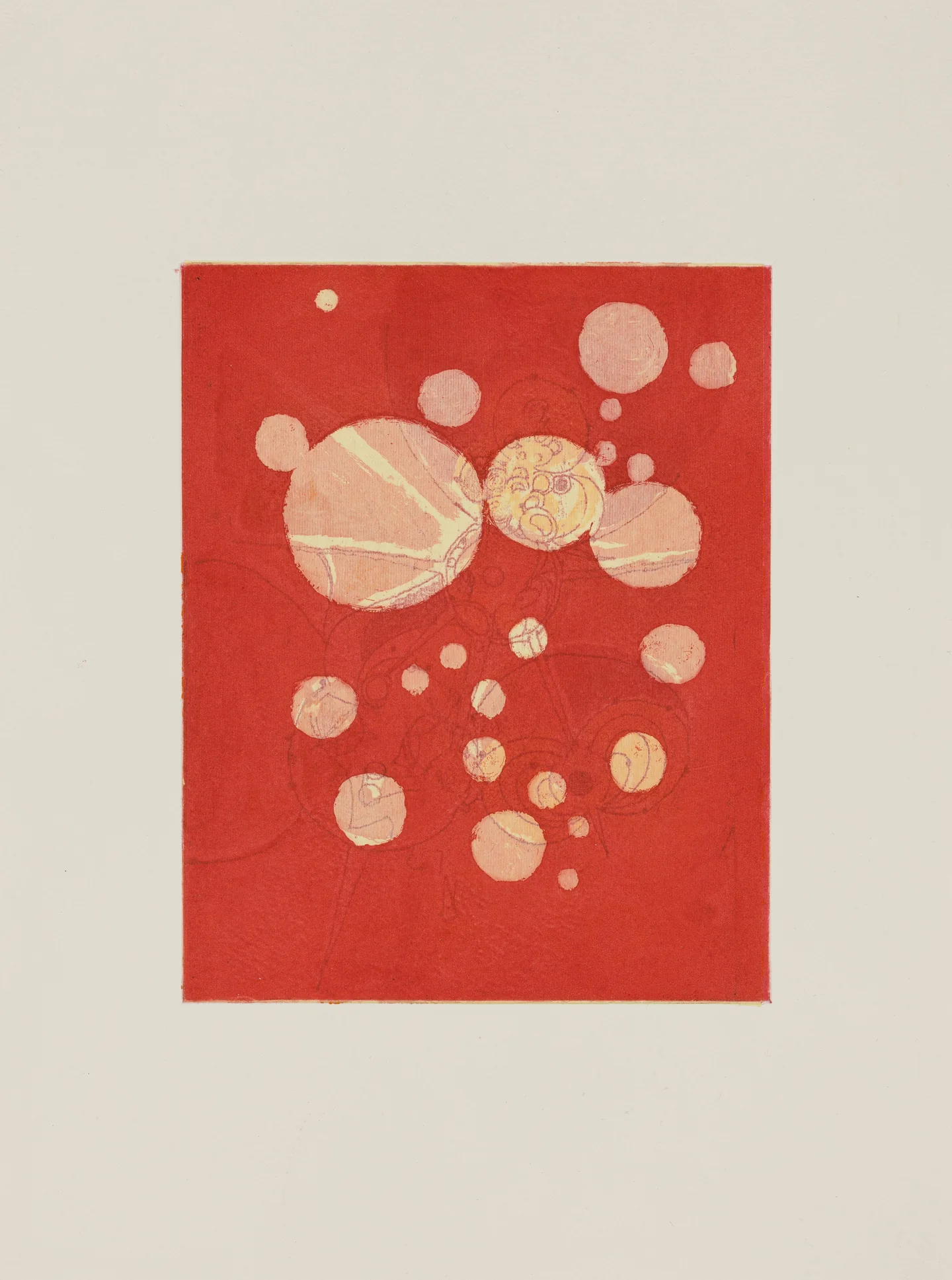 Джастин Кагуиат, Untitled 7 (Alphabet of Dots), 2025. Акватинта, мягкий лак, бумага гампи в технике chine collé поверх монотипии; 35,2 × 26,5 см.